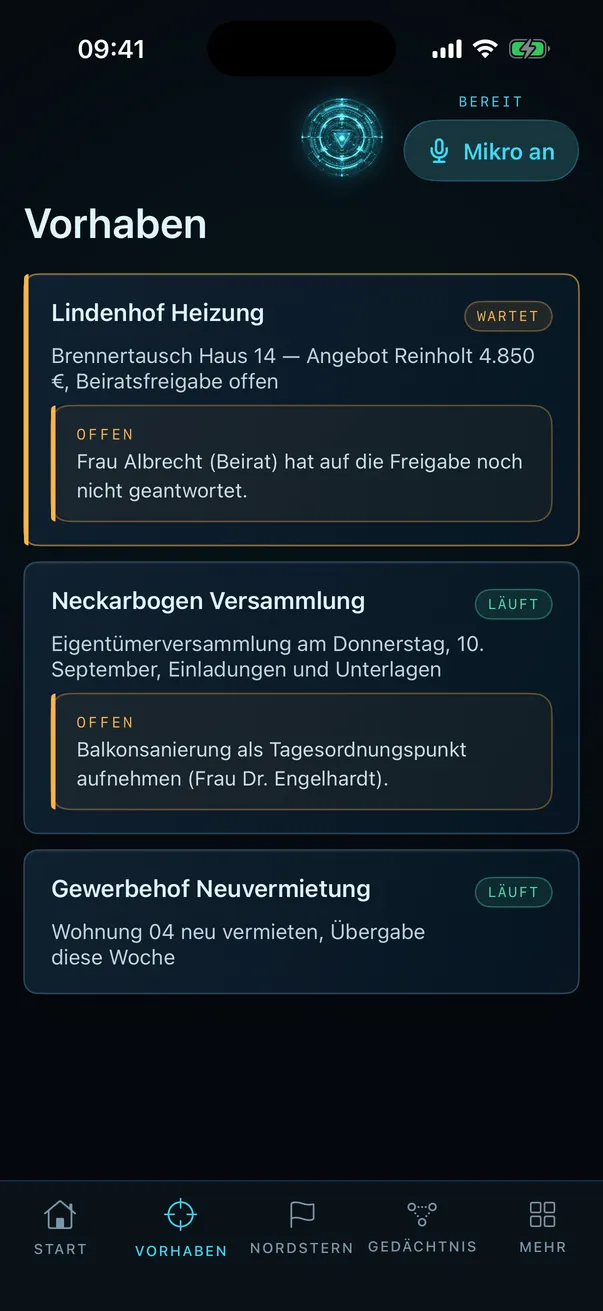 Alpha Prime auf dem iPhone: laufende Vorhaben einer Hausverwaltung